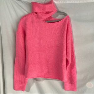 Bright pink one shoulder turtle neck